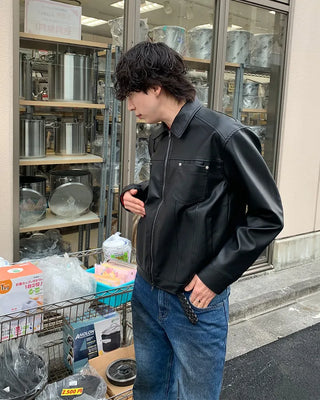 2-way rivet leather jacket