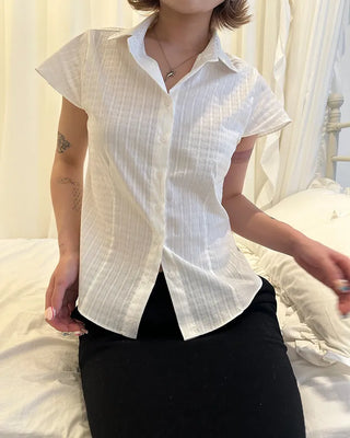 Flower stripe flared cap sleeve blouse