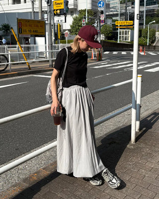 Drawstring pocket volume flared skirt