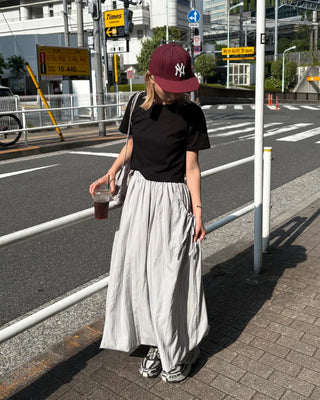 Drawstring pocket volume flared skirt