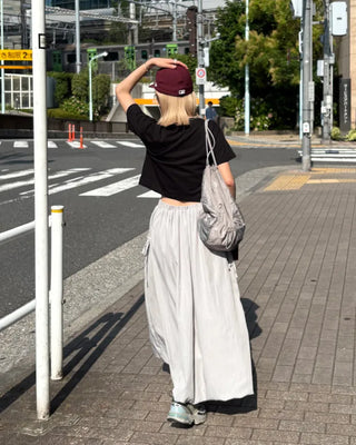 Drawstring pocket volume flared skirt