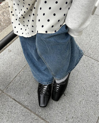 Lace-up square-toe leather flat mules