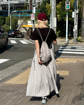 Drawstring pocket volume flared skirt