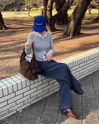 Double-pleated wide cotton pants
