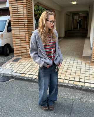 Natural Wash Rib Wide Denim Pants