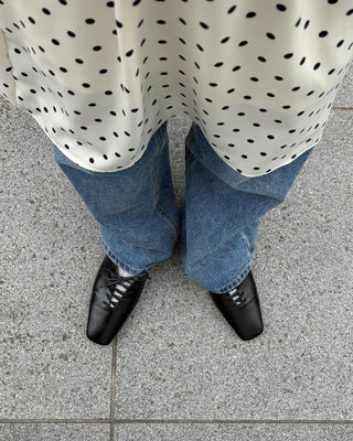 Lace-up square-toe leather flat mules