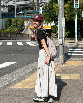 Drawstring pocket volume flared skirt