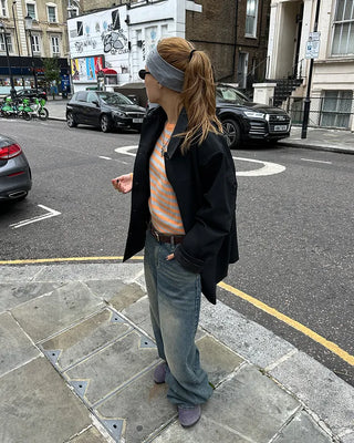 Round neck striped ribbed hem knit