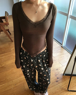 Lace plunging pointed hem slim cut and sew
