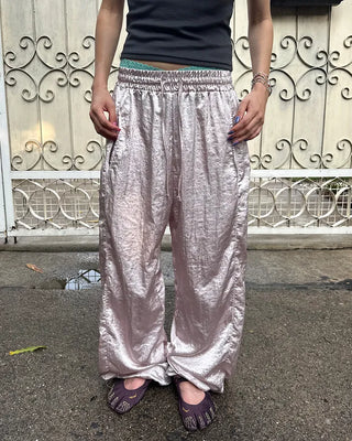 2-way hem satin easy pants