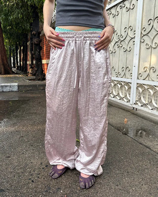 2-way hem satin easy pants
