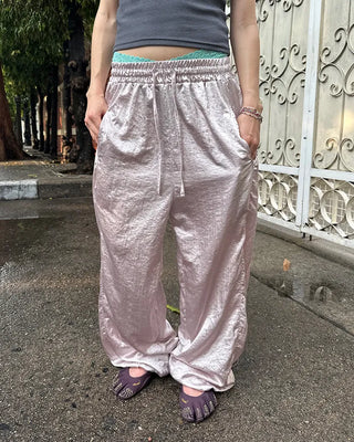 2-way hem satin easy pants