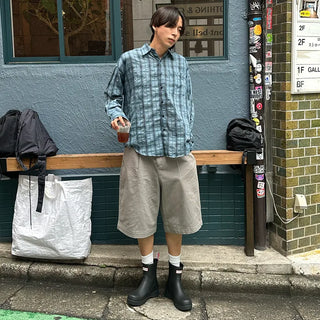 Pleated cotton shorts