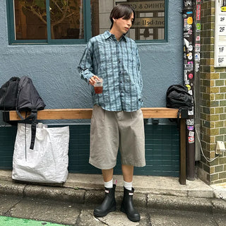 Pleated cotton shorts