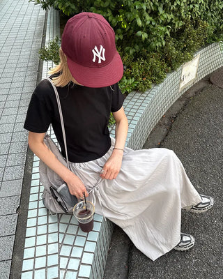 Drawstring pocket volume flared skirt