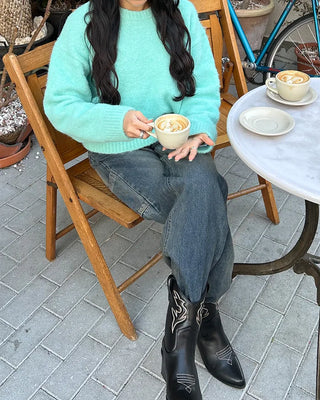 Drop-shoulder wool-blend knit sweater