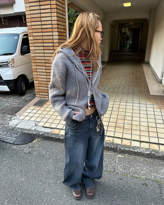 (Unisex) Rib-Knit Zip-Up Hoodie