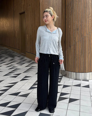 Pinstripe Linen Viscose Easy Pants