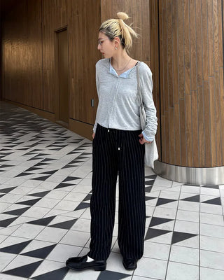 Pinstripe Linen Viscose Easy Pants