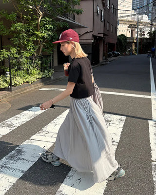 Drawstring pocket volume flared skirt