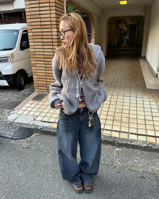 (Unisex) Rib-Knit Zip-Up Hoodie