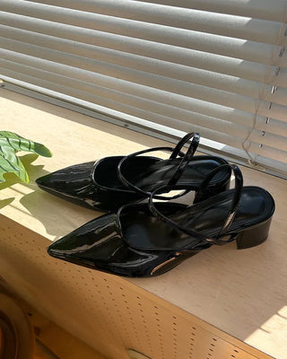 Pointed-toe strap heels