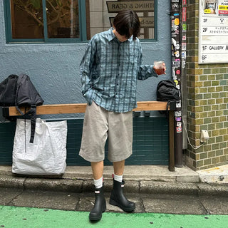 Pleated cotton shorts