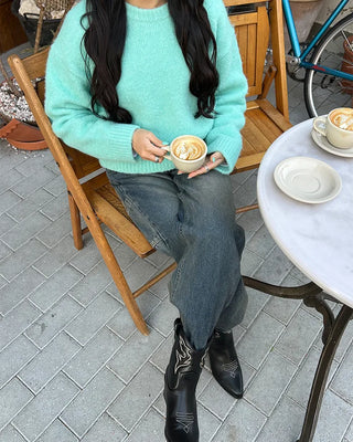 Drop-shoulder wool-blend knit sweater