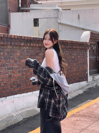Loose-fit checked hooded shirt