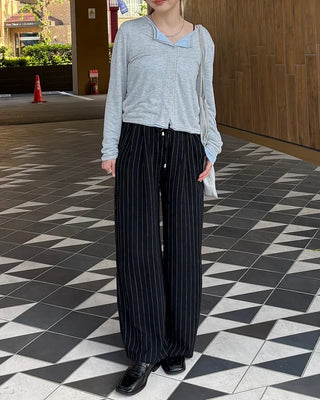Pinstripe Linen Viscose Easy Pants