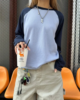 Raglan Shoulder Ribbed Long T-Shirt