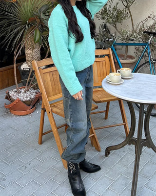 Drop-shoulder wool-blend knit sweater
