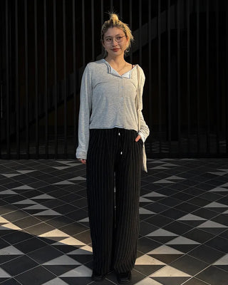 Pinstripe Linen Viscose Easy Pants