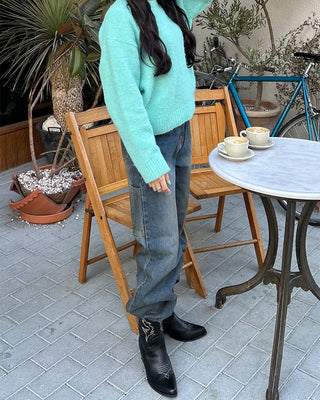 Side pocket loop straight denim pants