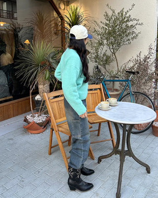Drop-shoulder wool-blend knit sweater