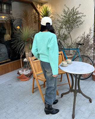 Drop-shoulder wool-blend knit sweater