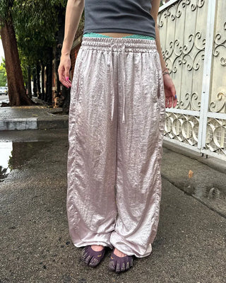 2-way hem satin easy pants