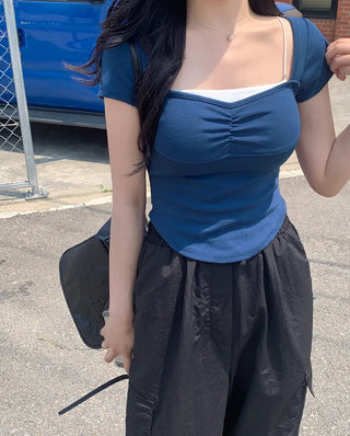 Shirred Cap Sleeve Short Sleeve T-Shirt