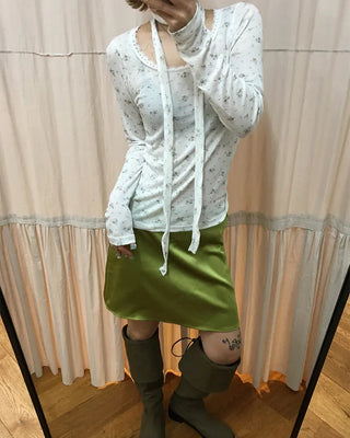 Simple satin trappé mini skirt