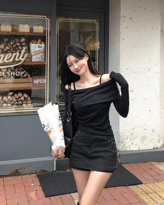 Shirred off-shoulder sleeveless top