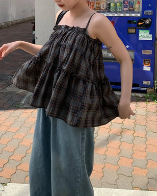 Tiered check sleeveless dress