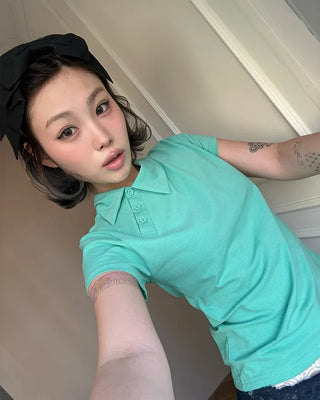 Unique Polo Neck Short Sleeve T-Shirt