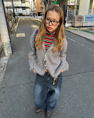 (Unisex) Rib-Knit Zip-Up Hoodie