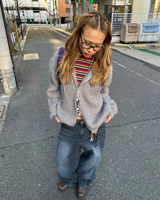 (Unisex) Rib-Knit Zip-Up Hoodie
