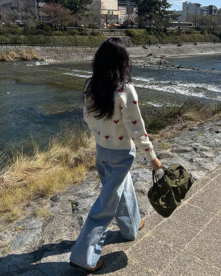 Whiskered Wash Wide Denim Pants