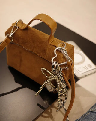 Square suede mini bag with zipper detail