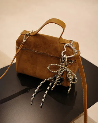 Square suede mini bag with zipper detail