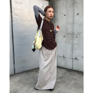 Striped U-neck long-sleeve T-shirt
