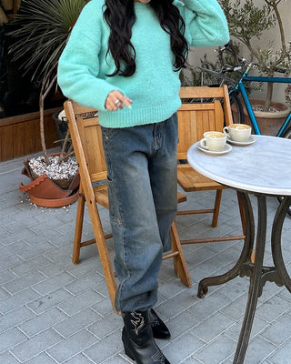 Drop-shoulder wool-blend knit sweater