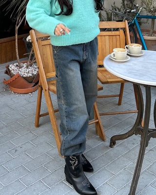 Side pocket loop straight denim pants